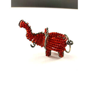 Elephant Keychain Red Beaded Metal